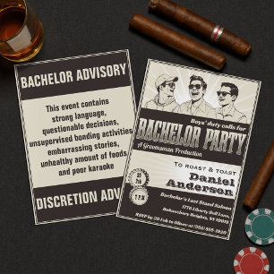 Funny Retro Vintage Monochrome Bachelor Party Invitation