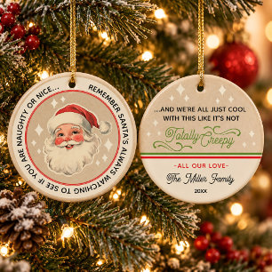 Funny Retro Vintage Santa Merry Christmas Ceramic Ornament