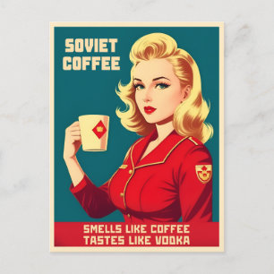 Funny Retro Vintage Soviet Coffee Caffeine Humour Postcard