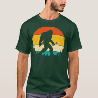 Funny Retro Vintage Style Bigfoot in Throwing Axe T-Shirt