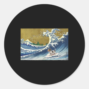 Funny Retro Vintage Surfing A Wave Pield Dachshund Classic Round Sticker