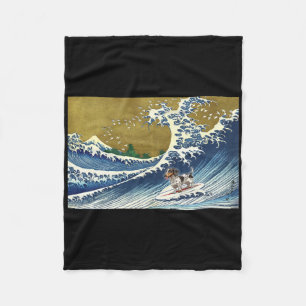 Funny Retro Vintage Surfing A Wave Pield Dachshund Fleece Blanket