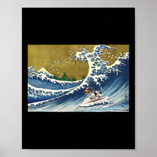 Funny Retro Vintage Surfing A Wave Pield Dachshund Poster