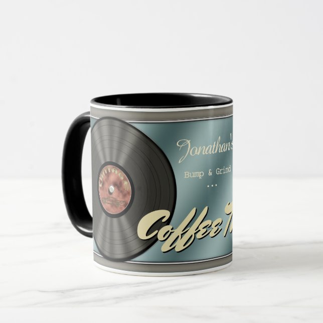 Funny Retro Vinyl Record Mug (Front Left)