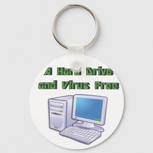 Funny Retro Virus Free Computer Geek Nerd Key Ring (Front)
