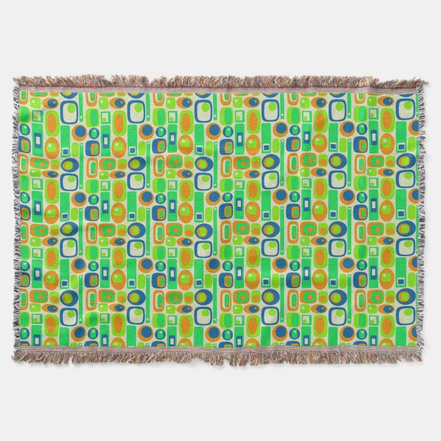 Funny Retro Wallpaper - orange green blue Throw Blanket (Front)