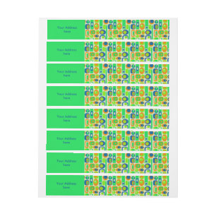 Funny Retro Wallpaper - orange green blue Wraparound Address Label