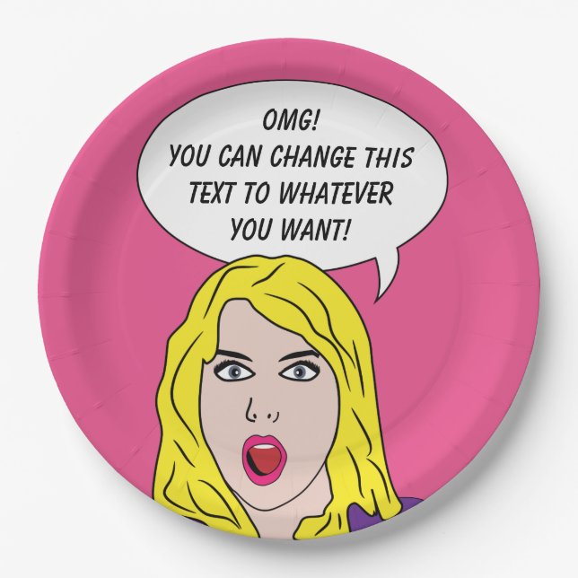FUNNY RETRO WOMAN custom paper plates (Front)