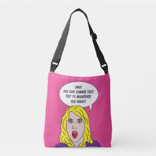 FUNNY RETRO WOMAN custom text bags