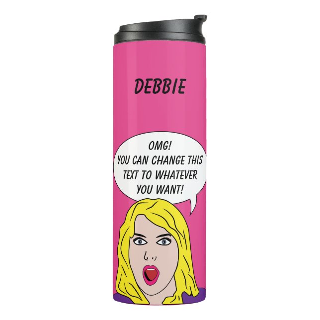 FUNNY RETRO WOMAN custom text & name tumbler (Rotated Left)