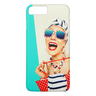 Funny Retro Woman in Red Lipstick and Sunglasses iPhone 8 Plus/7 Plus Case