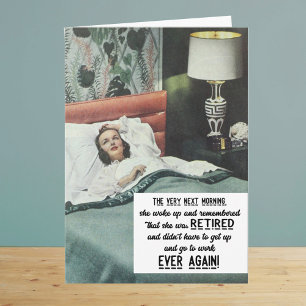 Funny retro woman retirement card