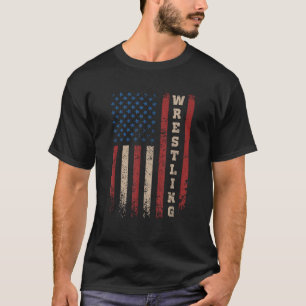 Funny Retro Wrestling Vintage US Flag Fighter  T-Shirt