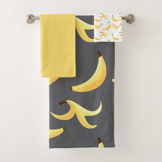 Funny Retro Yellow Banana Pattern Party Editable Bath Towel Set (Insitu)