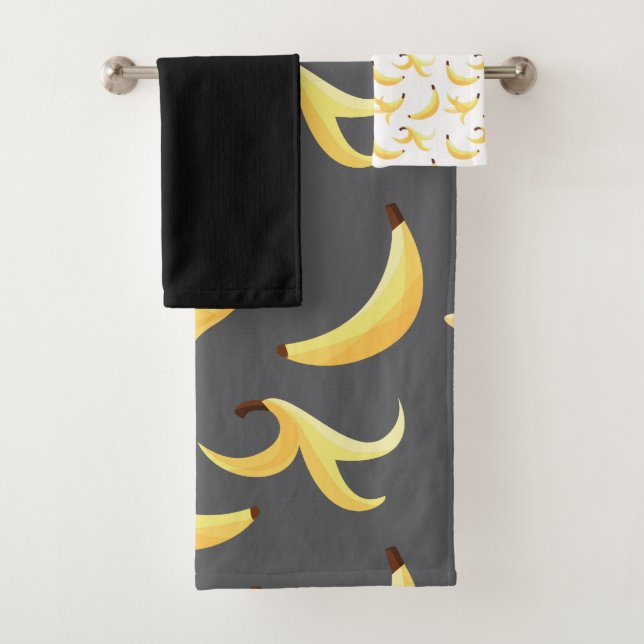 Funny Retro Yellow Banana Pattern Party Editable Bath Towel Set (Insitu)