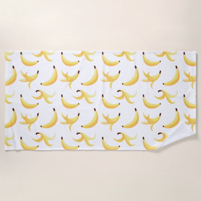 Funny Retro Yellow Banana Pattern Party Editable Beach Towel (Front)