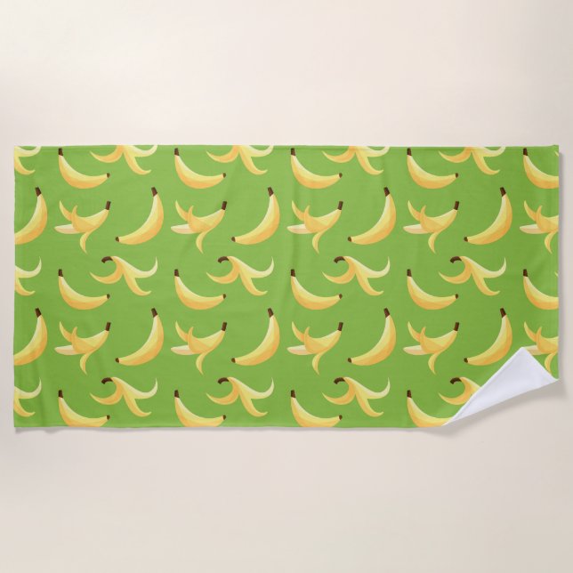 Funny Retro Yellow Banana Pattern Party Editable Beach Towel (Front)