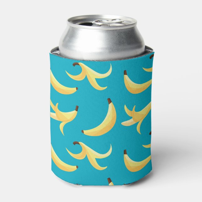 Funny Retro Yellow Banana Pattern Party Editable Can Cooler (Can Front)
