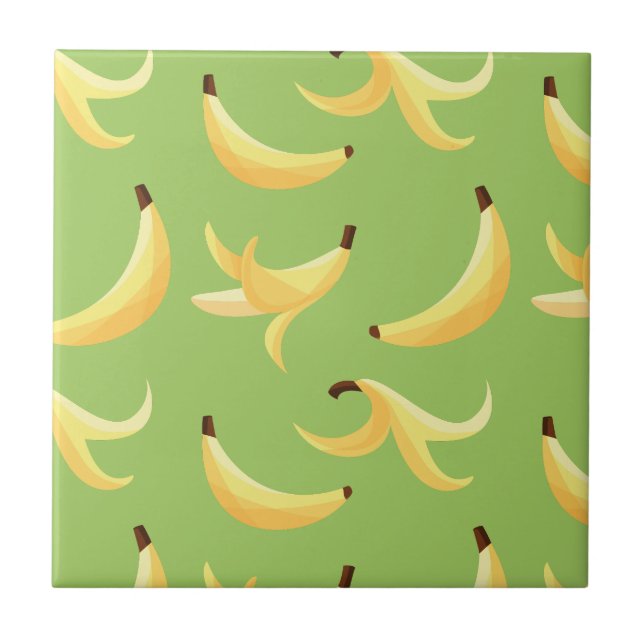 Funny Retro Yellow Banana Pattern Party Editable Ceramic Tile (Front)