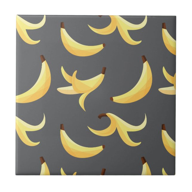 Funny Retro Yellow Banana Pattern Party Editable Ceramic Tile (Front)