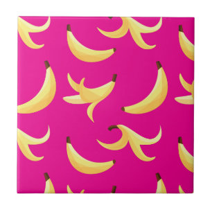 Funny Retro Yellow Banana Pattern Party Editable Ceramic Tile