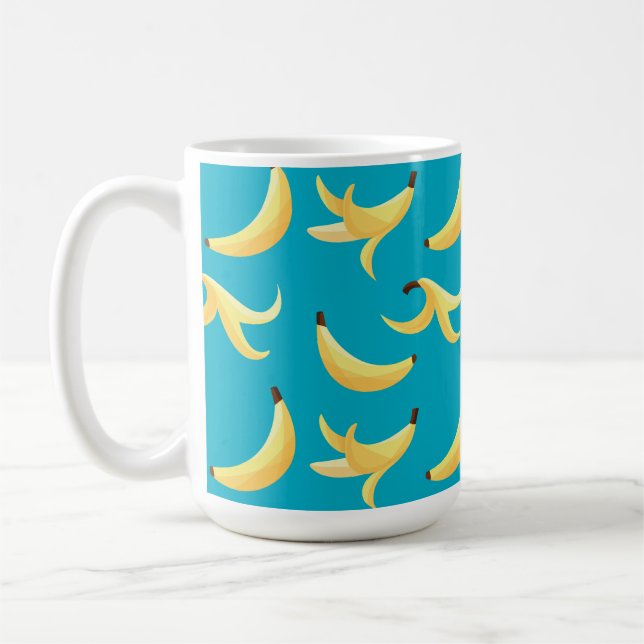 Funny Retro Yellow Banana Pattern Party Editable Coffee Mug (Left)