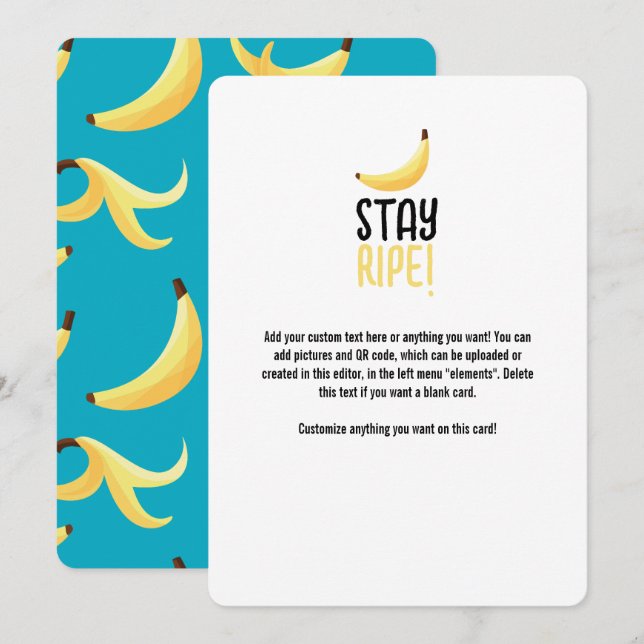 Funny Retro Yellow Banana Pattern Party Editable Holiday Card (Front/Back)