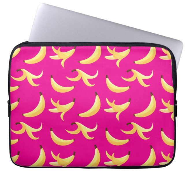 Funny Retro Yellow Banana Pattern Party Editable Laptop Sleeve (Front)