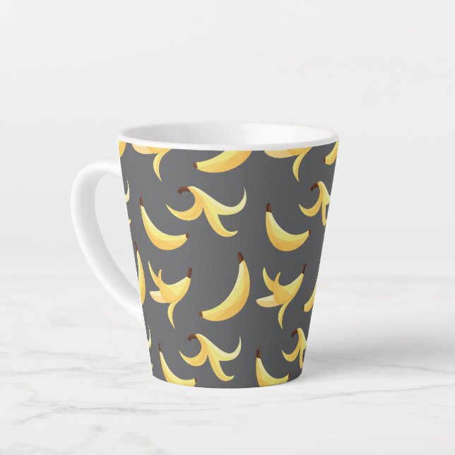 Funny Retro Yellow Banana Pattern Party Editable Latte Mug (Left Angle)