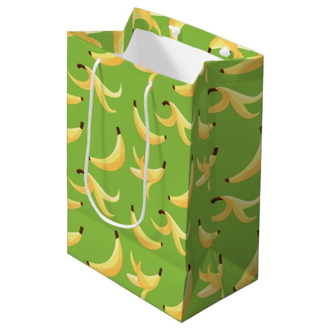 Funny Retro Yellow Banana Pattern Party Editable Medium Gift Bag (Front Angled)