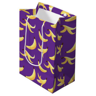 Funny Retro Yellow Banana Pattern Party Editable Medium Gift Bag