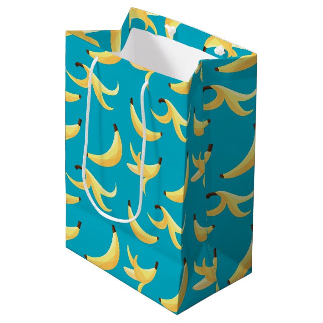 Funny Retro Yellow Banana Pattern Party Editable Medium Gift Bag (Front Angled)