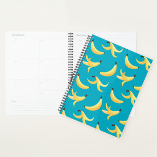 Funny Retro Yellow Banana Pattern Party Editable Planner