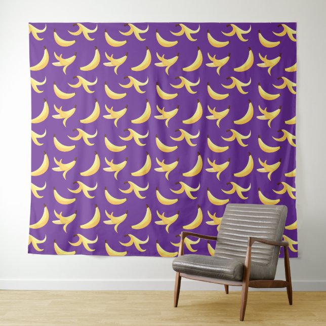 Funny Retro Yellow Banana Pattern Party Editable Tapestry (In Situ (Horizontal))