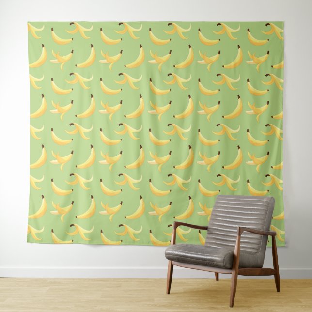 Funny Retro Yellow Banana Pattern Party Editable Tapestry (In Situ (Horizontal))
