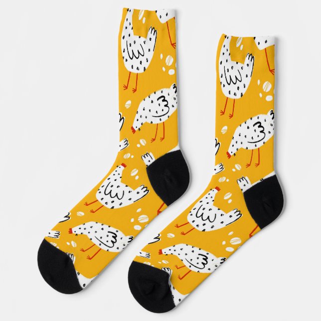 Funny Retro Yellow Black Chicken  Socks (Left)