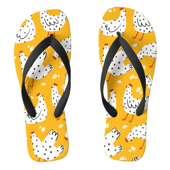 Funny Retro Yellow Black Chicken  Thongs (Footbed)