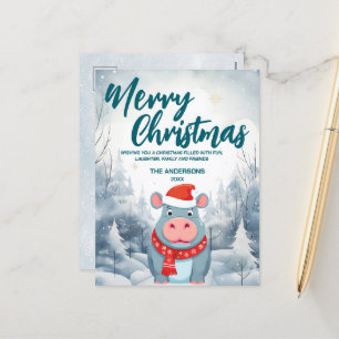Funny Rhino Merry Xmas tree snow Holiday party Postcard