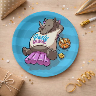 Funny Rhino Party Animal Pool Inflatable Cartoon Paper Plate