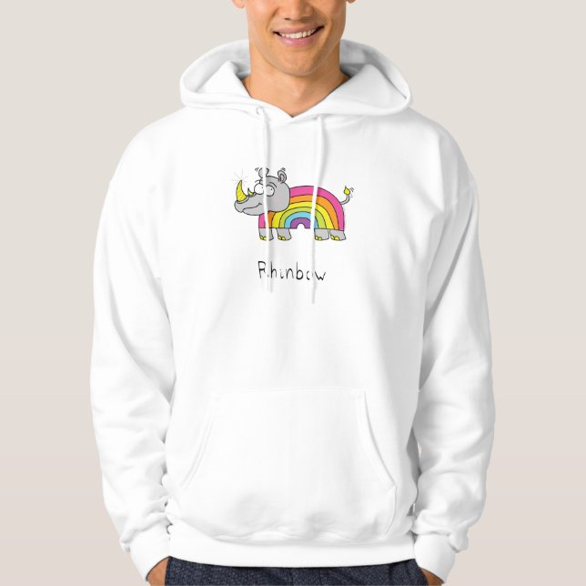 Funny Rhino Rainbow Cute Kids Cartoon Hoodie (Front)