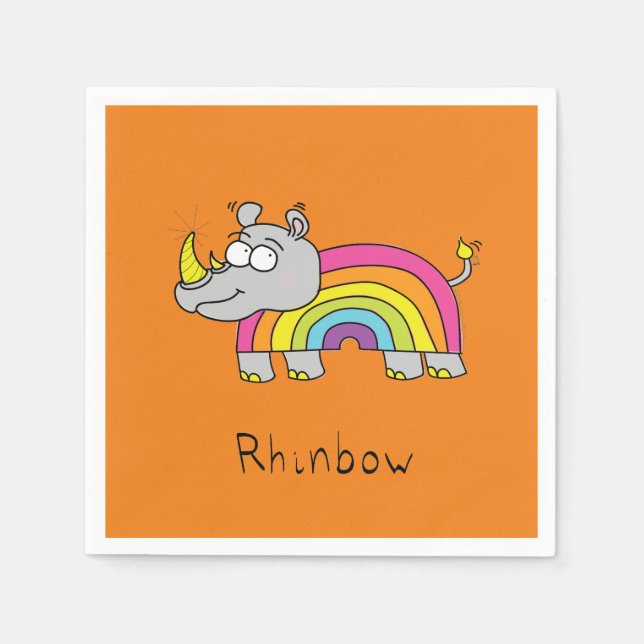Funny Rhino Rainbow Cute Rhinoceros Kids Cartoon Napkin (Front)