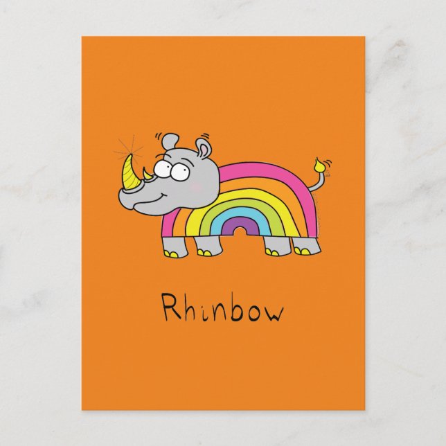 Funny Rhino Rainbow Cute Rhinoceros Kids Cartoon Postcard (Front)