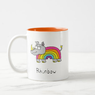 Funny Rhino Rainbow Cute Rhinoceros Kids Cartoon Two-Tone Coffee Mug
