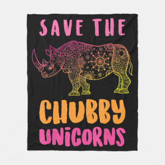 Funny Rhino Save  Chubby Unicorns Animal Rights Fleece Blanket