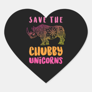 Funny Rhino Save Chubby Unicorns Animal Rights Heart Sticker