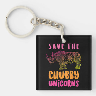 Funny Rhino Save Chubby Unicorns Animal Rights Key Ring