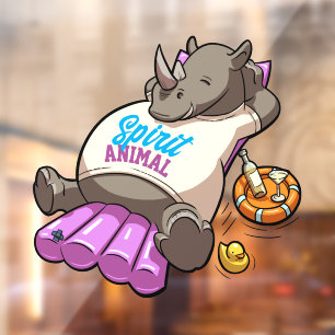 Funny Rhino Spirit Animal Pool Party Cartoon Rhino