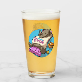 Funny Rhino Take A Break Pool Party Cartoon Glass