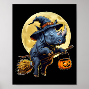 Funny Rhino Witch Hat Pumpkin Halloween Costume  Poster