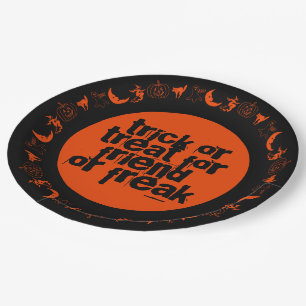 Funny Rhyme Trick or Treat Halloween Orange Black Paper Plate